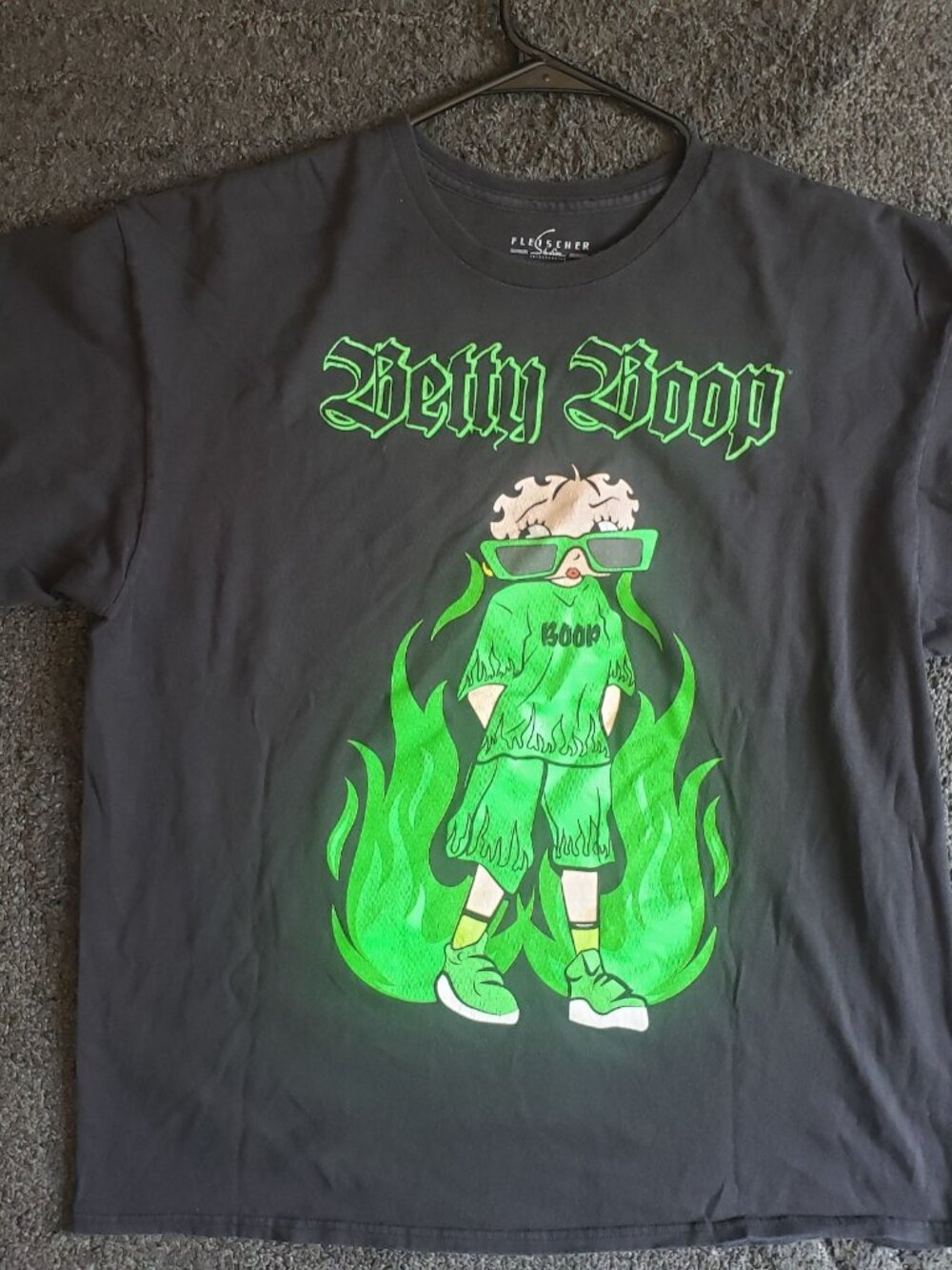 FleiScher Studios Betty Boop Graphic Print Black Green T-Shirt Men's XL